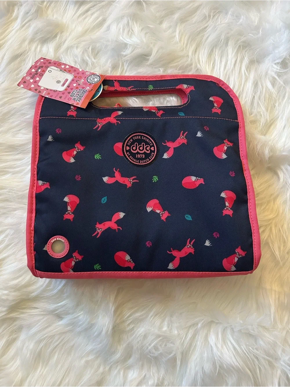 Double Dutch Club Fox Print Insulated Lunch Tote – Pink & Navy
